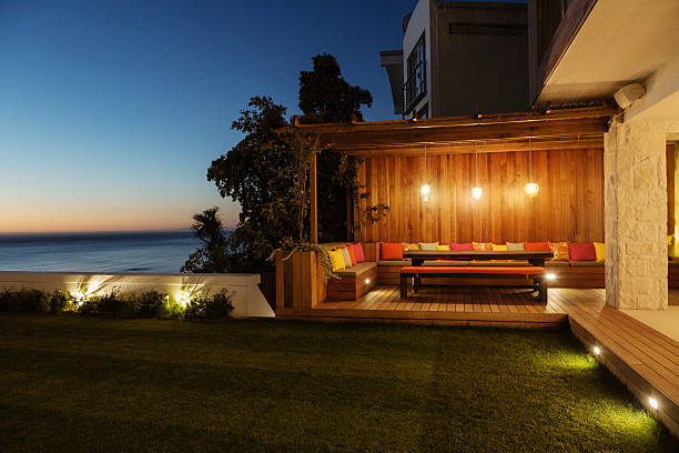 Jardin et terrasse éclairés par des luminaires extérieurs