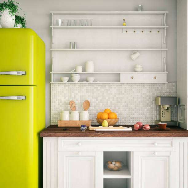 Frigo jaune vintage dans une cuisine